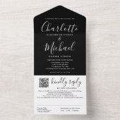 Invitation Tout En Un Mariage de code QR de script moderne noir et blanc (À l'intérieur)