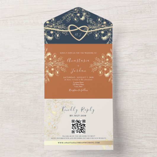 Invitation Tout En Un Mariage de code QR de Terracotta (À l'intérieur)