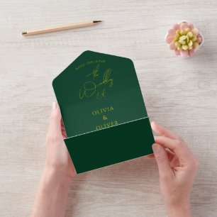Invitation Tout En Un mariage de code QR en or vert tout en un