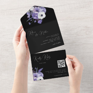 Invitation Tout En Un Mariage de code Qr Floral Lavender Lilac Delicate