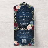 Invitation Tout En Un Mariage de code QR géométrique Blush de la marine (À l'intérieur)