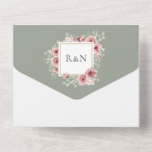 Invitation Tout En Un Mariage de code QR géométrique Sage Green Floral G (Verso)