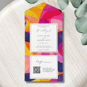 Invitation Tout En Un Mariage de code QR Hot Pink Abstrait moderne