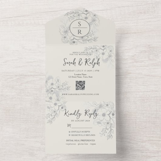 Invitation Tout En Un Mariage de code QR moderne (À l'intérieur)