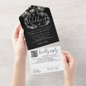 Invitation Tout En Un Mariage de code QR noir et blanc (Déchirure)