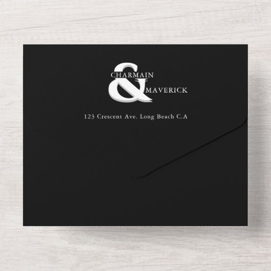 Invitation Tout En Un Mariage de code QR noir et blanc moderne (Verso)