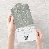 Invitation Tout En Un Mariage de code QR Sage Green (Déchirure)