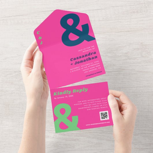 Invitation Tout En Un Mariage de code QR Super rétro (Déchirure)