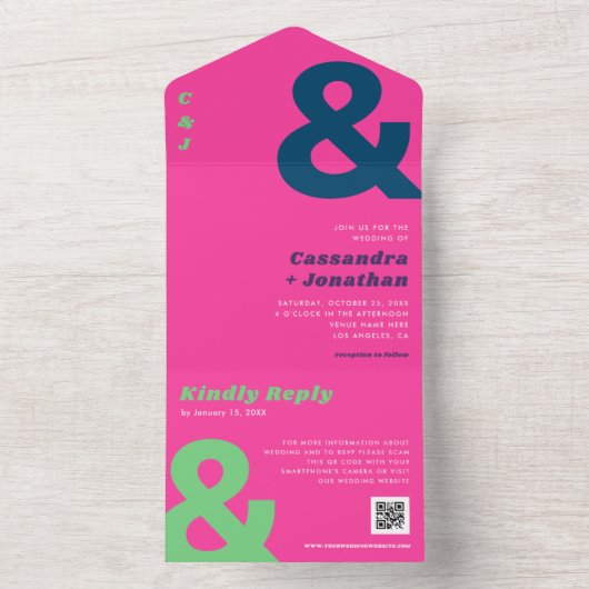 Invitation Tout En Un Mariage de code QR Super rétro (À l'intérieur)