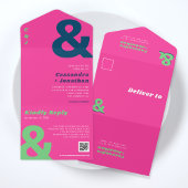 Invitation Tout En Un Mariage de code QR Super rétro