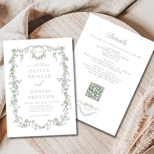 Invitation Tout en un Mariage de code QR Vert