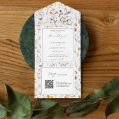 Invitation Tout En Un Mariage de code RSVP QR fleur sauvage élégant