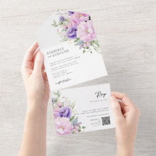 Invitation Tout En Un Mariage de code RSVP QR Pink Lavender