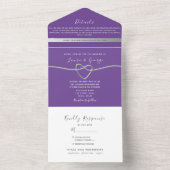 Invitation Tout En Un Mariage de coeur d'argent violet (À l'intérieur)
