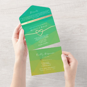 Invitation Tout En Un Mariage de coeur de corde verte moderne