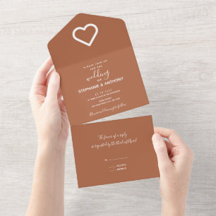 Invitation Tout En Un Mariage de coeur minimaliste en terre cuite