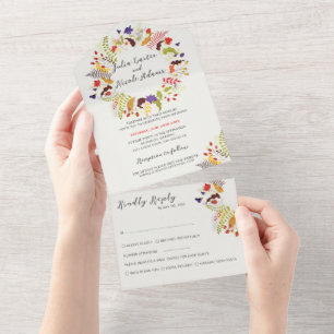 Invitation Tout En Un Mariage de couronne de Fleur sauvage de bois exoti