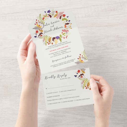 Invitation Tout En Un Mariage de couronne de Fleur sauvage de bois exoti (Déchirure)
