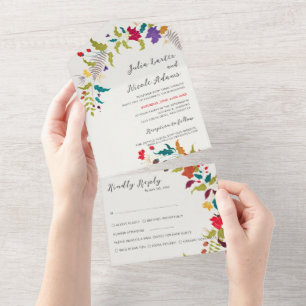 Invitation Tout En Un Mariage de couronne de Fleur sauvage de bois exoti
