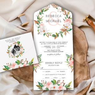 Invitation Tout En Un Mariage de couronne de fleurs blanches Magnolia ro