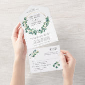 Invitation Tout En Un Mariage de couronne d'or Eucalyptus Foliage Feuill (Déchirure)