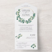 Invitation Tout En Un Mariage de couronne d'or Eucalyptus Foliage Feuill (À l'intérieur)