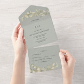 Invitation Tout En Un Mariage de couronnes d'eucalyptus vert Sage (Déchirure)