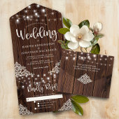 Invitation Tout En Un Mariage de dentelle de bois rustique