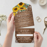 Invitation Tout En Un Mariage de dentelle de tournesol rustique<br><div class="desc">Donnez le ton à votre mariage rustique avec cette charmante Chaîne de tournesols Rustiques Lights Lace Mariage All In One Invitation! Cette invitation capte l'essence d'une fête rustique avec ses magnifiques illustrations de tournesol, ses délicats détails de dentelle et ses cordes chaudes. La conception tout-en-un comprend une carte RSVP détachable...</div>