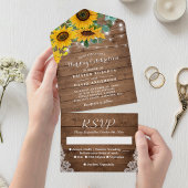 Invitation Tout En Un Mariage de dentelle de tournesol rustique