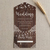 Invitation Tout En Un Mariage de dentelle en bois rustique