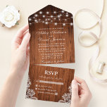 Invitation Tout En Un Mariage de dentelle en bois rustique<br><div class="desc">Éclairages à cordes de bois rustique et Mariage de dentelle tout en un avec carte RSVP</div>