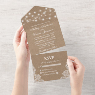 Invitation Tout En Un Mariage de dentelle Rustique