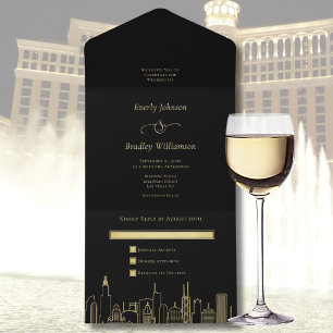 Invitation Tout En Un Mariage de destination à Las Vegas Élégant Noir Or
