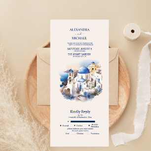 Invitation Tout En Un Mariage de destination à Santorin à l'aquarelle