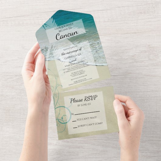 Invitation Tout En Un Mariage de destination de plage tropicale (Déchirure)