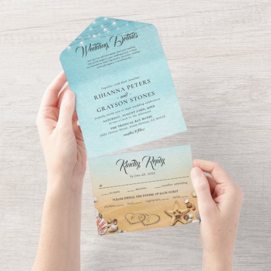 Invitation Tout En Un Mariage de destination plage (Déchirure)