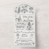 Invitation Tout En Un Mariage de doodle Italie funky tiré à la main (À l'intérieur)