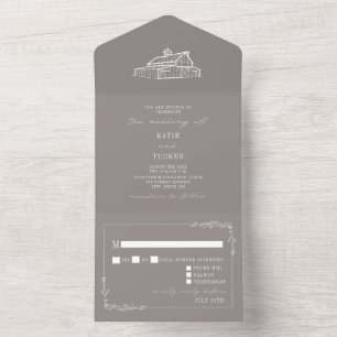 Invitation Tout En Un Mariage de ferme Rustique Grise Améthyste RSVP