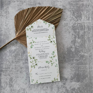 Invitation Tout En Un Mariage de feuillage Gold Confetti Eucalyptus