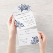 Invitation Tout En Un Mariage de feuillage Rose gris poussiéreux (Déchirure)