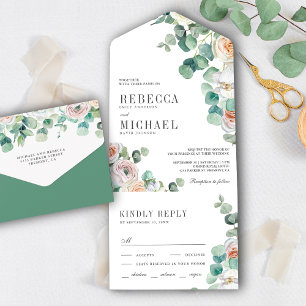 Invitation Tout En Un Mariage de feuillage rustique Rose doux Eucalyptus