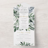 Invitation Tout En Un Mariage de feuillage tropical moderne Kraft Green (À l'intérieur)
