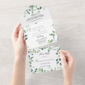 Invitation Tout En Un Mariage de feuillage vert de script de calligraphi (Déchirure)