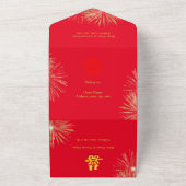 Invitation Tout En Un Mariage de feux d'artifice Red/Gold Double Happy (Dehors)
