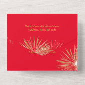 Invitation Tout En Un Mariage de feux d'artifice Red/Gold Double Happy (Verso)