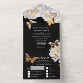 Invitation Tout En Un Mariage de fleur de pivoine noir blanc papillon (À l'intérieur)
