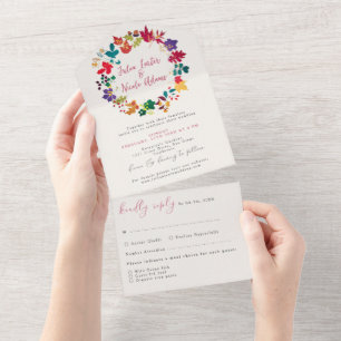 Invitation Tout En Un Mariage de fleurs de prés pourpre jaune moutarde d