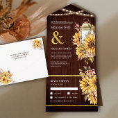 Invitation Tout En Un Mariage de fleurs de soleil en bois rustique