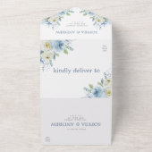 Invitation Tout En Un Mariage de fleurs Rose bleu Dusty (Dehors)